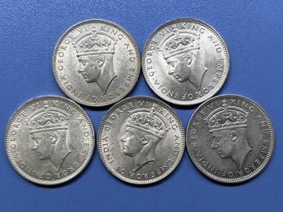 外国银币拍卖 - 1939-45年5枚英属马来亚 20分银币实物图