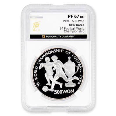 1994年朝鲜-第15届世界杯足球赛银币1盎司999纯银纪念币TQG评级 67 - 1994年朝鲜-第15届世界杯足球赛银币1盎司999纯银纪念币TQG评级 67