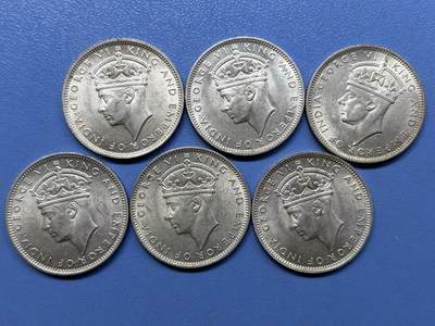 外国银币拍卖 - 1943年6枚英属马来亚 20分银币实物图#11