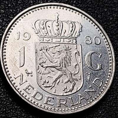 泉币菌-第207场-拍品多 请提前出价 - 1980年 荷兰王国早期1盾 朱莉安娜女王  镍币 硬币 25mm 