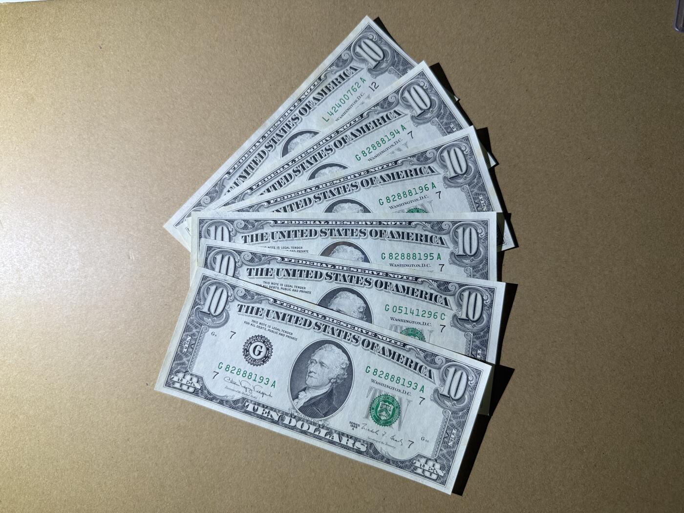 《艾美收藏》第236期-3.15周日外币畅拍 美国10美元6张 UNC 局部有黄