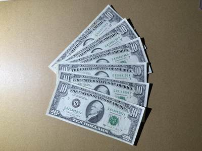 《艾美收藏》第236期-3.15周日外币畅拍 - 美国10美元6张 UNC 局部有黄