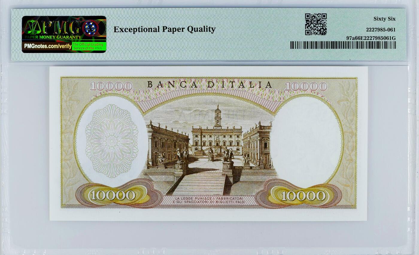 【Blue Auction】世界纸币精拍第794期——18级TOP拍卖/信誉/品质/专业/高效💫 【a版】意大利 1962年10000里拉 米开朗基罗 PMG66EPQ 
