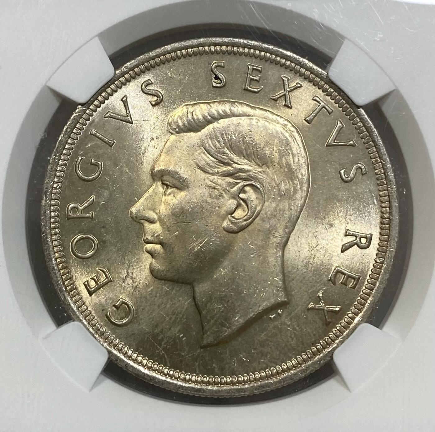 世界钱币专场拍卖 每周二开拍 NGC MS62分1952年英属南非乔治六世5先令银币