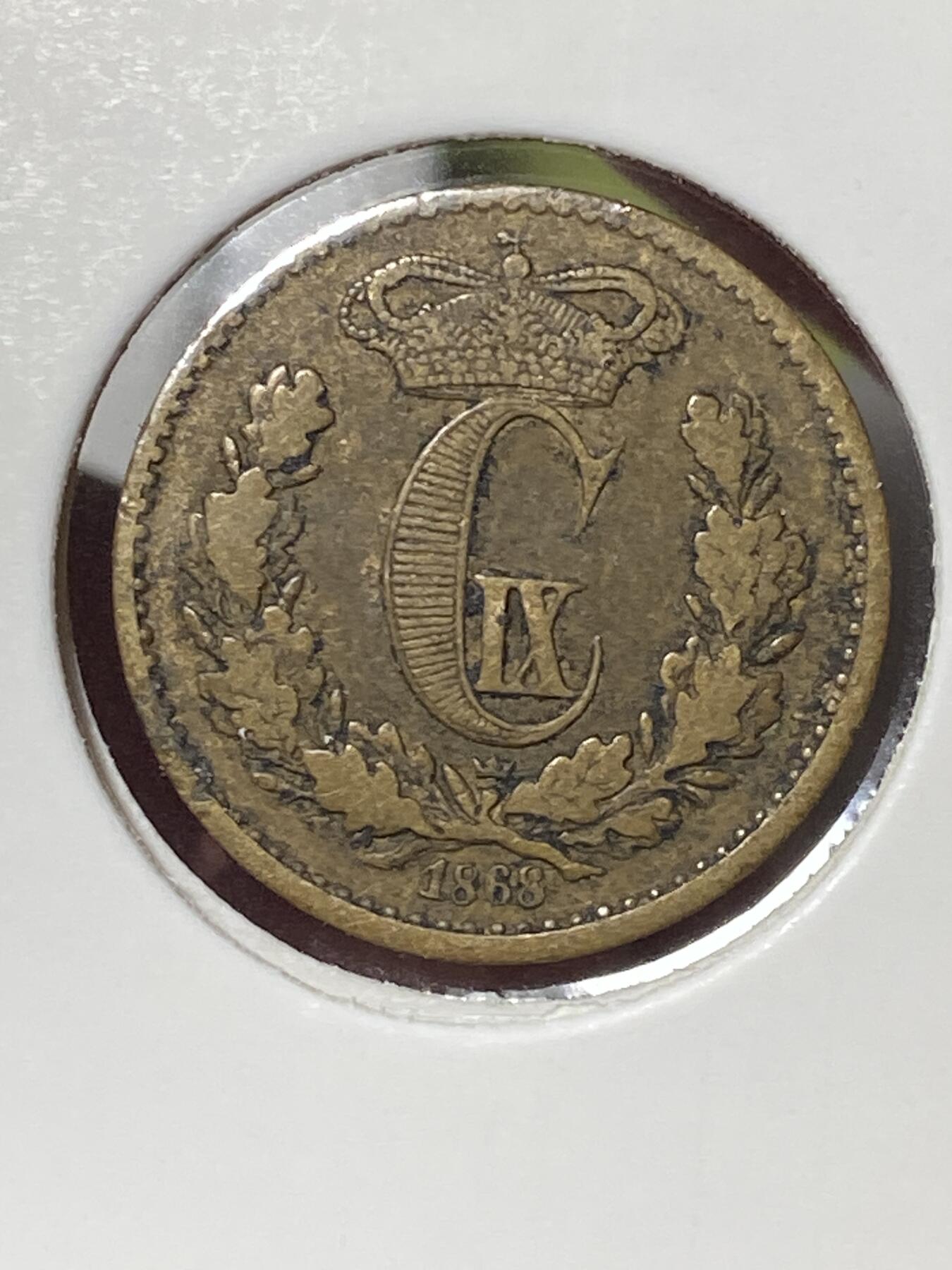 2026年第三十五场(总第二百零四场）外国精品纸夹币场(免佣金) 丹麦王国🇩🇰1868单年份1/2国家货币斯基林(克里斯蒂安九世时期，皇冠标c版哥本哈根造)