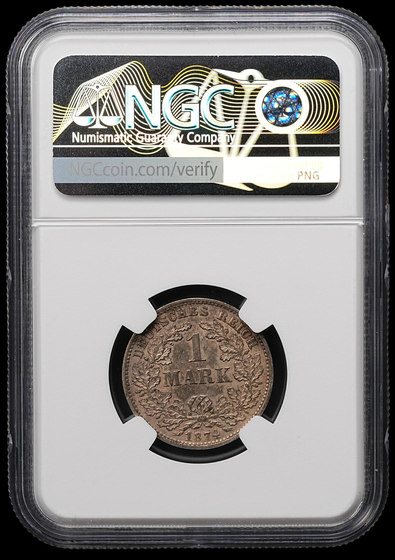 修遠堂世界钱币第107期 NGC AU55 1874年德国1马克银币，D厂铭