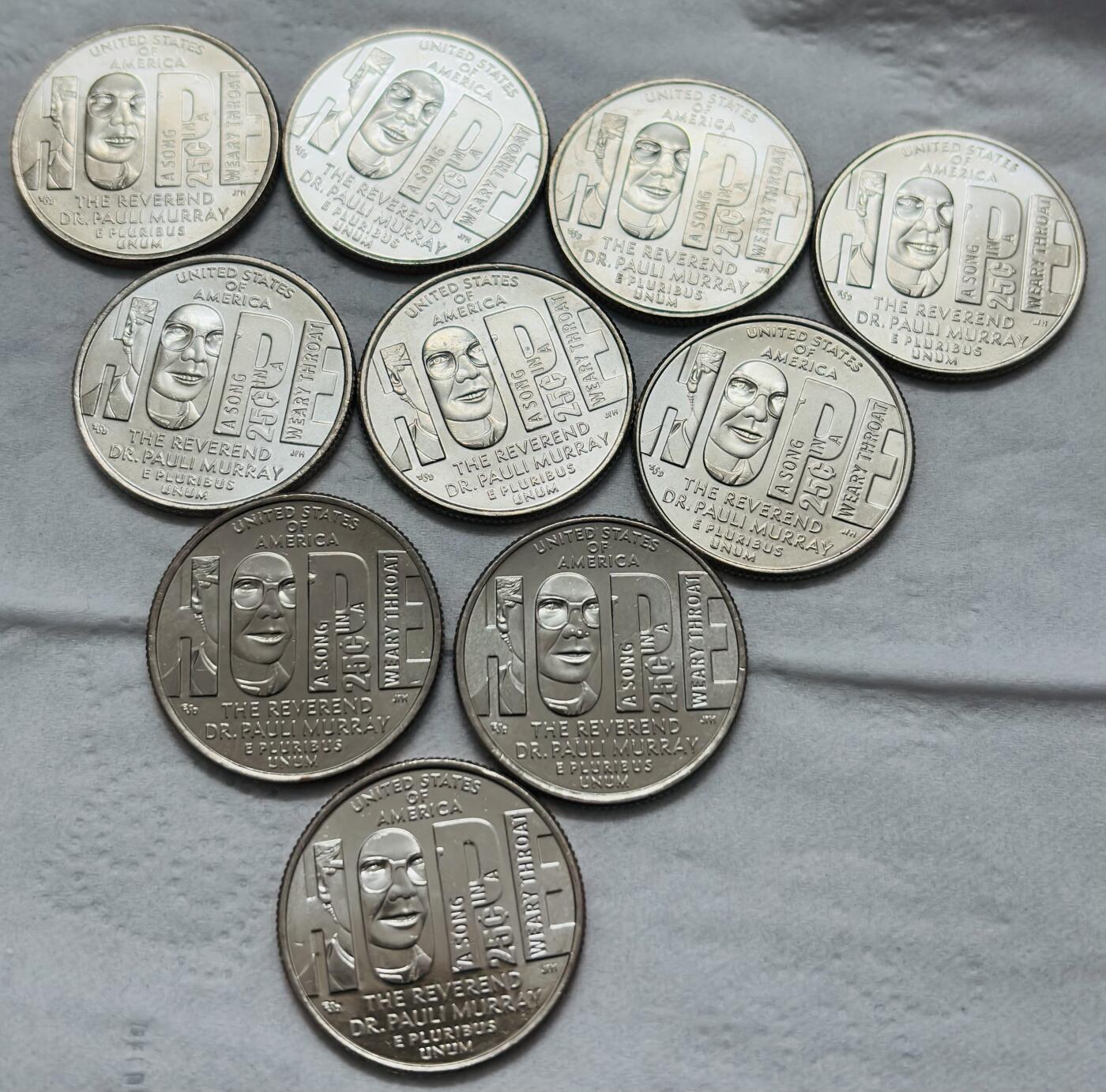 文馨钱币收藏第 296 场，长期接代拍业务 全新 2024年美国铜镍纪念币杰出女性系列第11枚保利默里牧师 PD版，中拍随机 10 枚全新