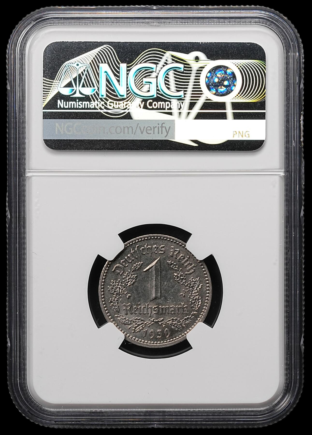 修遠堂世界钱币第107期 NGC MS63 1939年德国1马克，A厂铭