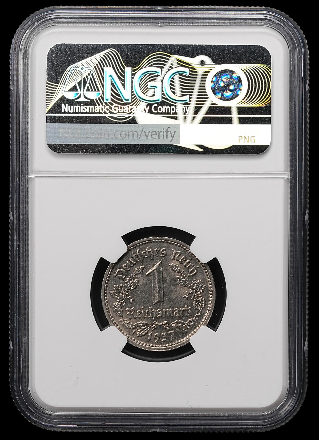 修遠堂世界钱币第107期 NGC MS64 1937年德国1马克，J厂铭