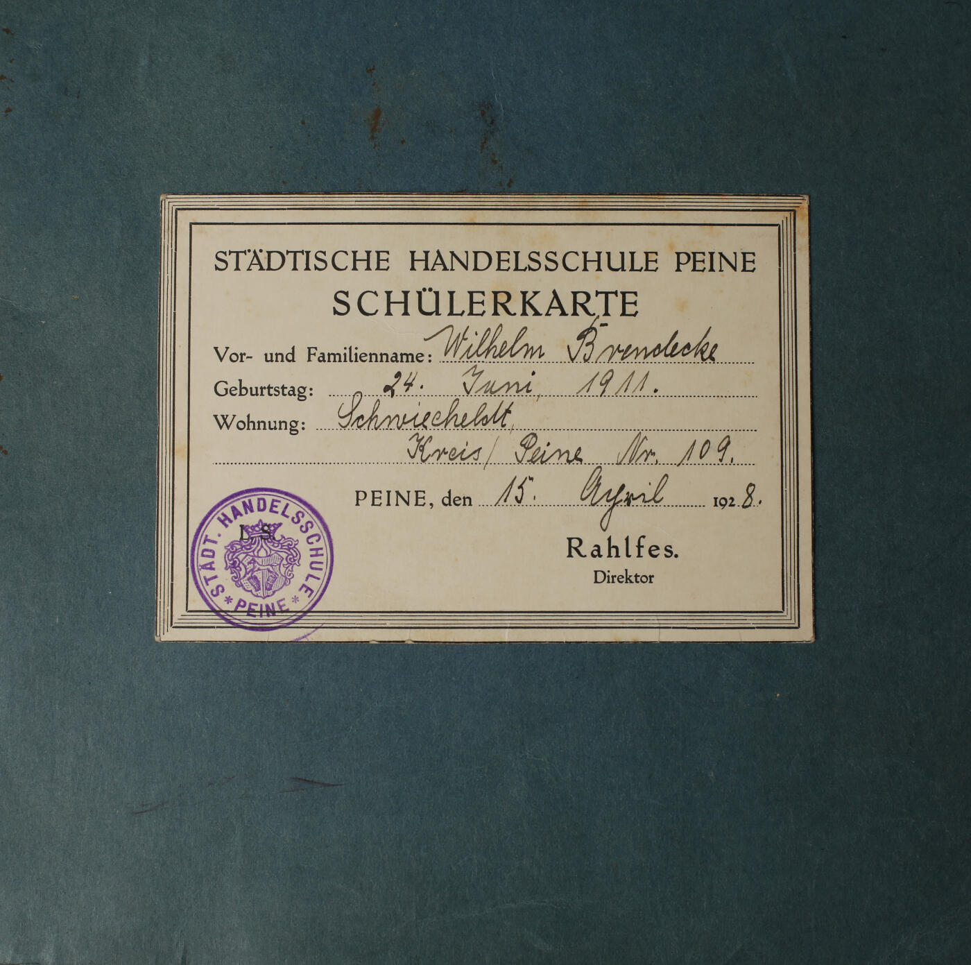 戎马世界章牌大赏第112期 德专场 威廉·布伦德克中尉 的出生证明和毕业证（毕业证是个卡片）