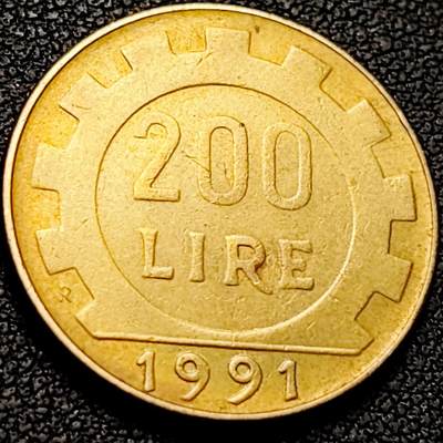 泉币菌-第207场-拍品多 请提前出价 - 意大利1991年200里拉 丰收女神 齿轮 铝青铜币 外国硬币 24mm 