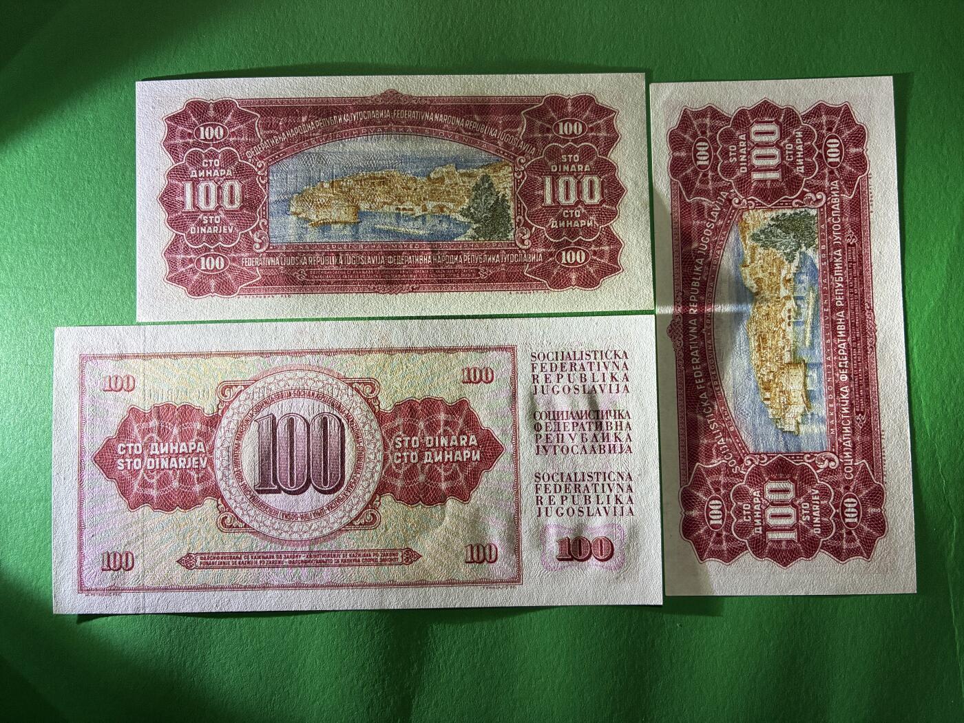 咖啡豆•收藏 2026年Mar_18th世界各国纸币拍卖 3枚 南斯拉夫 1955-1978年 100第纳尔 全新UNC 外国纸币