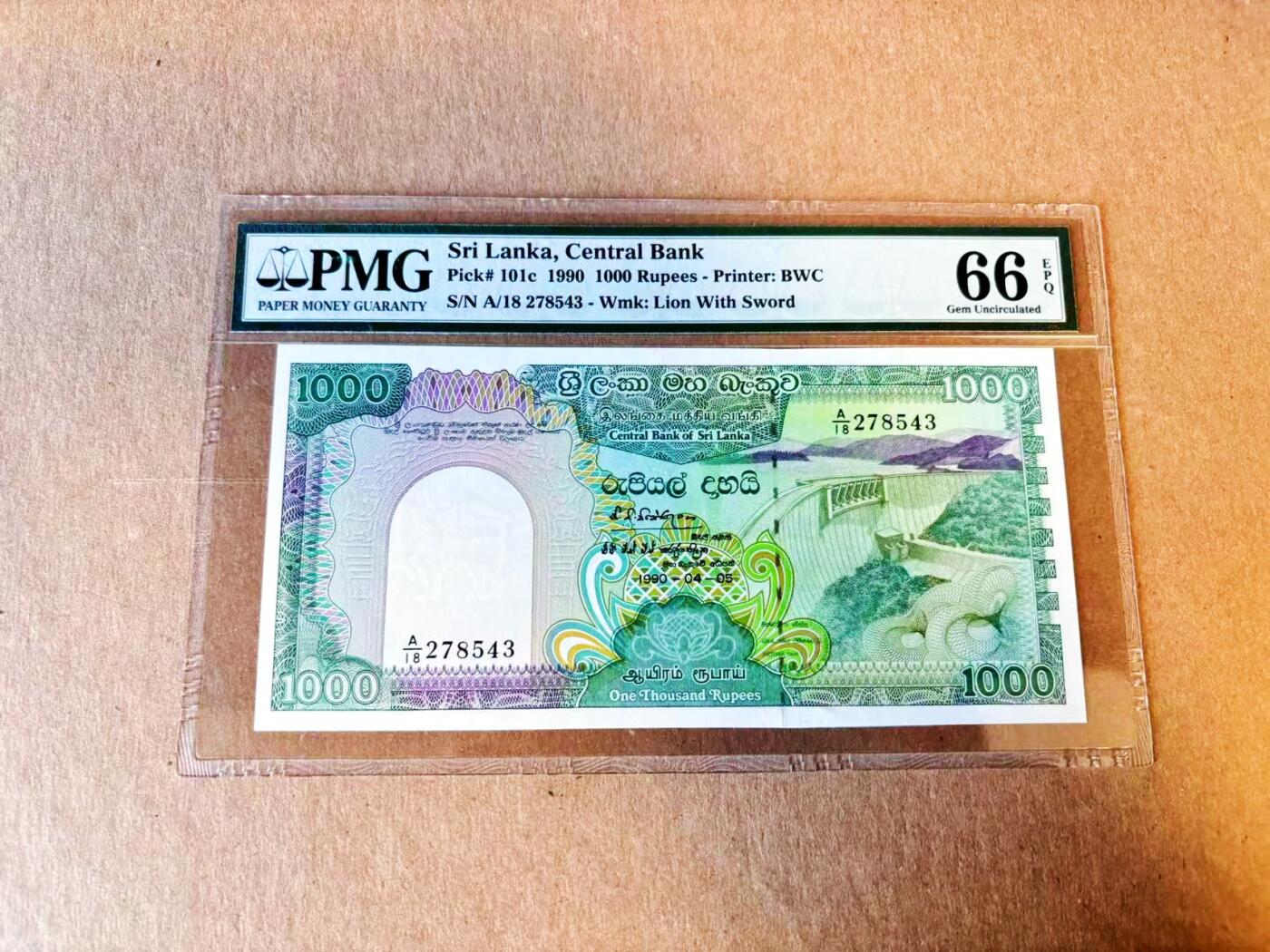【Blue Auction】世界纸币精拍第794期——18级TOP拍卖/信誉/品质/专业/高效💫 斯里兰卡 1990年1000卢比  PMG66EPQ 