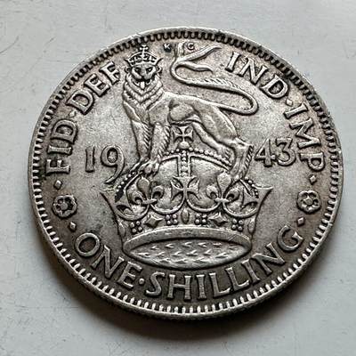 🌹外币初藏🌹🐯2026年第28场   每周二四六晚8️⃣点 接代拍 - 英国 1943年 乔治六世 1先令银币 50%银 5.66g 23.5mm