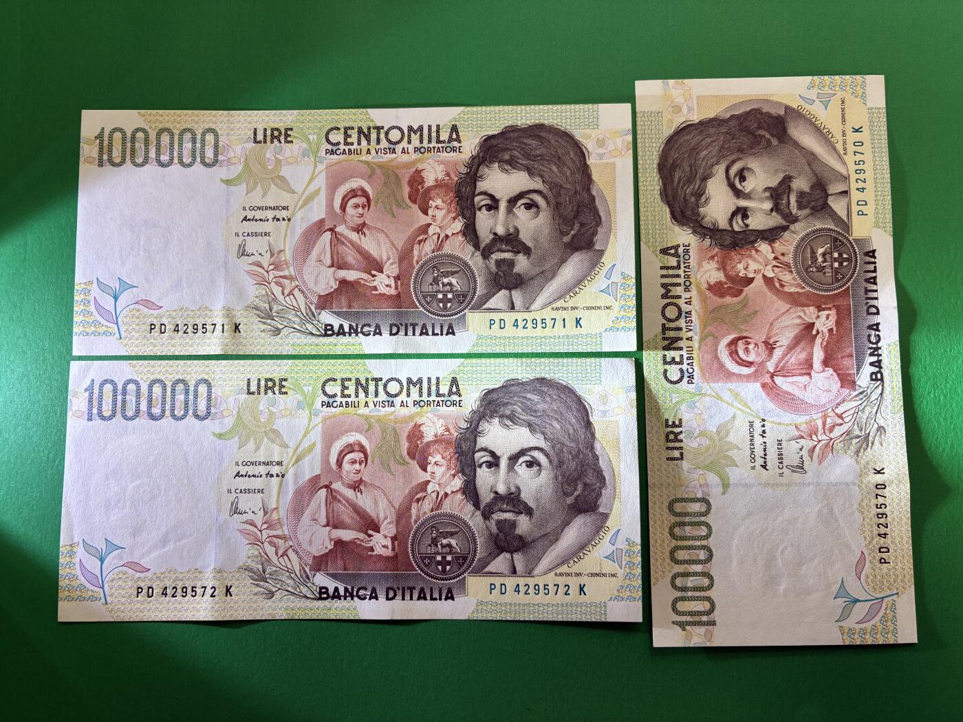 咖啡豆•收藏 2026年Mar_18th世界各国纸币拍卖 3枚 意大利 1994年 100000里拉 全新UNC连号 外国纸币