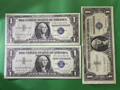 咖啡豆•收藏 2026年Mar_18th世界各国纸币拍卖 - 3枚 美国 1957年 1美元 银票 全新UNC 外国纸币