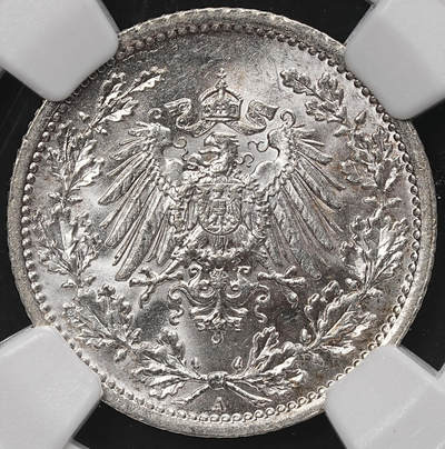 修遠堂世界钱币第107期 - NGC MS65 1914年德国1/2马克银币 A厂铭