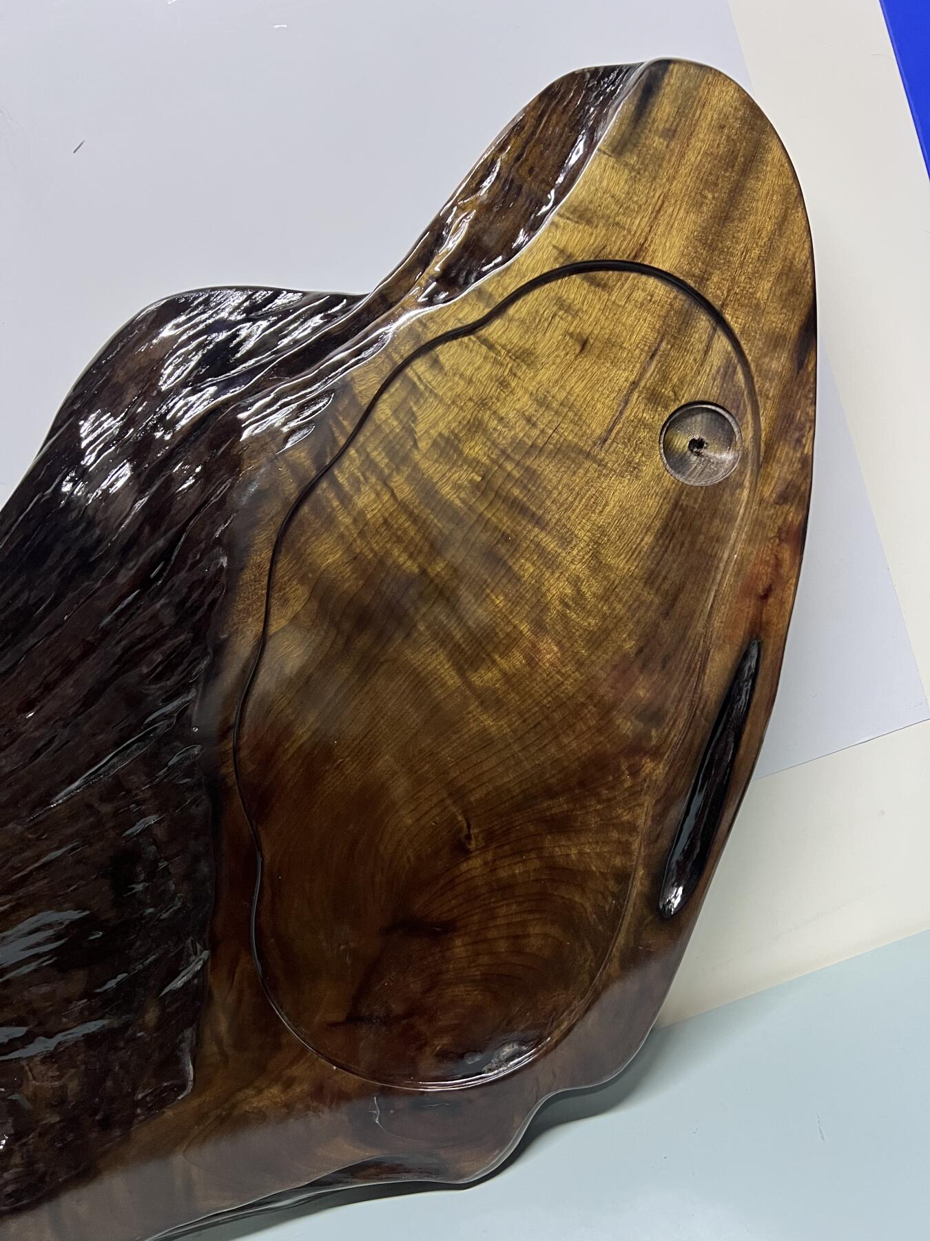 零元拍：金丝楠阴沉木凤尾茶盘 金丝花纹爆满金光闪闪。尺寸约：83/43/3.7CM。