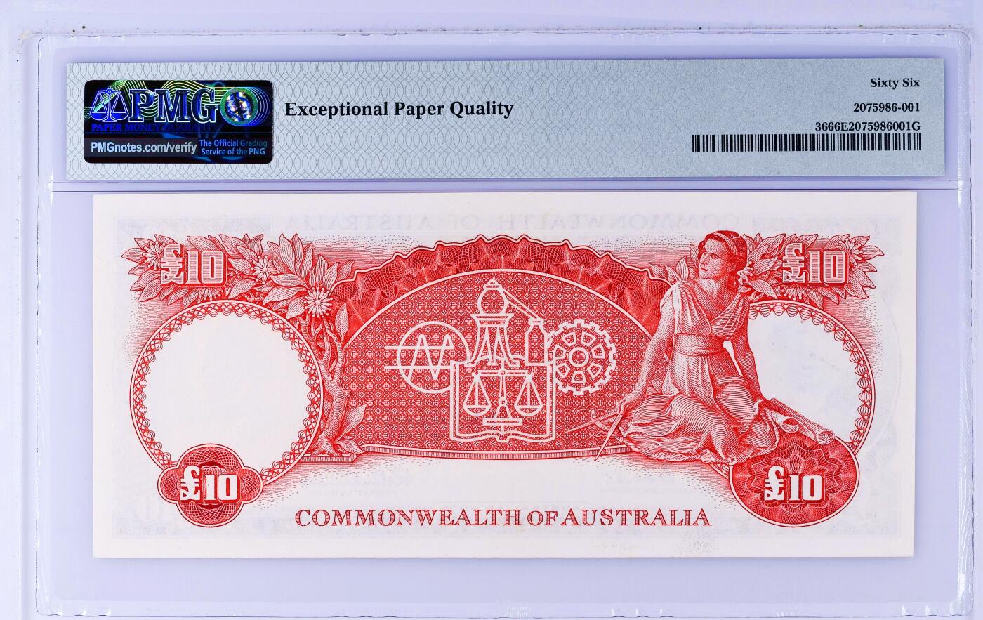【Blue Auction】世界纸币精拍第794期——18级TOP拍卖/信誉/品质/专业/高效💫 【冠军分】澳大利亚 1960-65年10镑 最高值 PMG66EPQ 高分少见 设计精美 正面人物为英国船长Arthur Phillip（1788年1月26日他驾船带着一班英国囚犯到达新州悉尼，建立了英国在澳洲的第一个殖民地，他们的舰队被称作第一舰队）