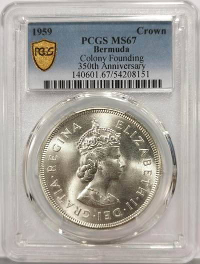 博洋堂世界钱币拍卖第164期（全场包邮） - PCGS MS67 英属百慕大1959年伊丽莎白二世发现百慕大350周年1克朗纪念银币-2