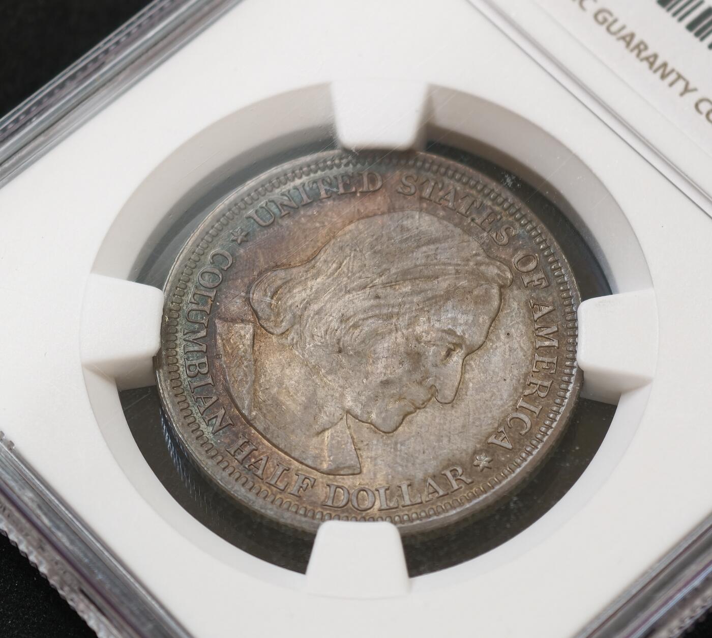 甄臻铺-世界币章拍卖（第54期），3月28日甄品场拍品征集中，送拍享返佣金等优惠多多 NGC-MS64 1893年美国哥伦布纪念50美分