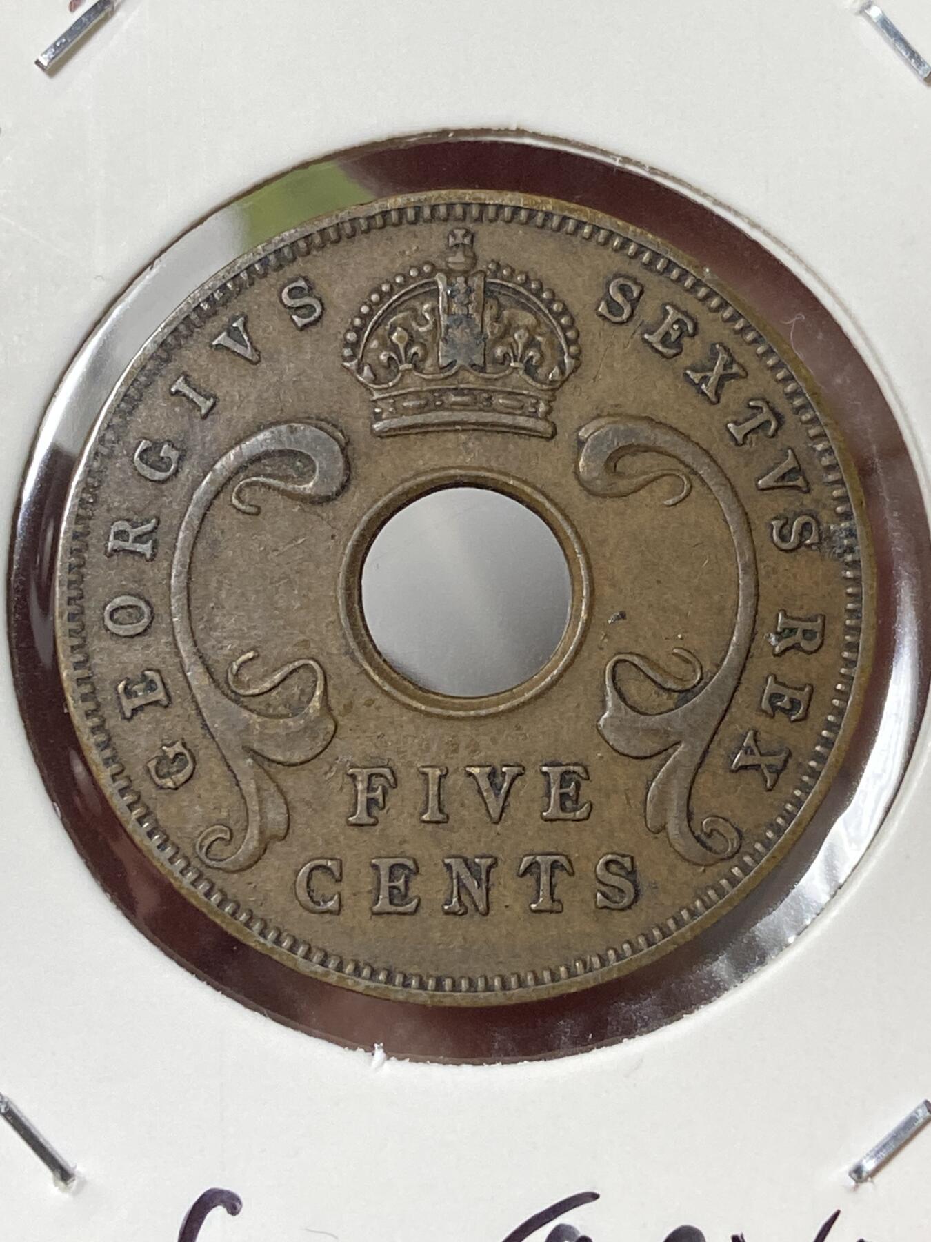 2026年第三十五场(总第二百零四场）外国精品纸夹币场(免佣金) 英属东非1949年5分(乔治六世时期第四版，首发年仅发行3年)