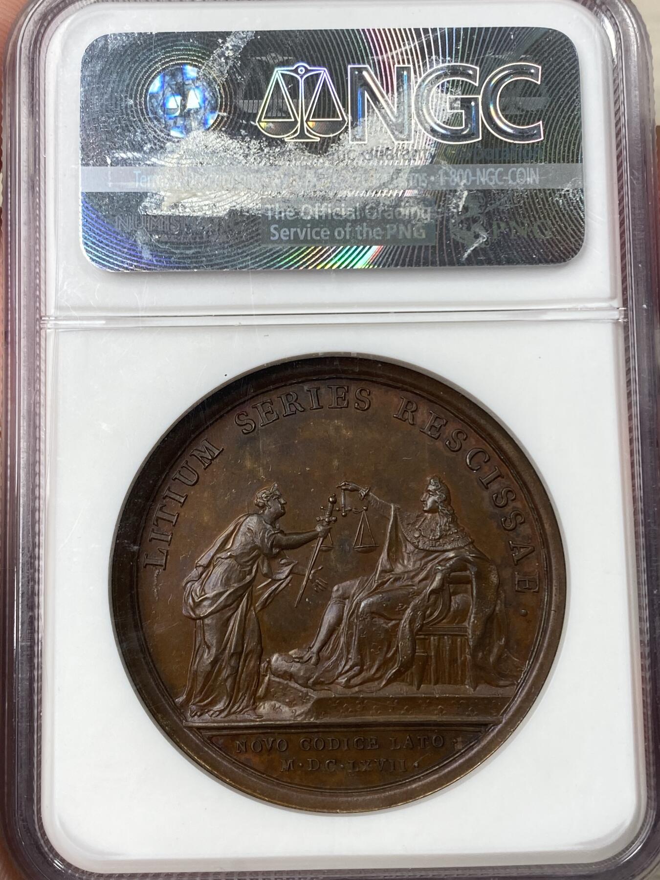 万国钱币拍卖第062期 NGC MS63 1664年法国路易十四纪念莫格颁发新法令纪念大铜章 极美法国早期原铜光收藏级