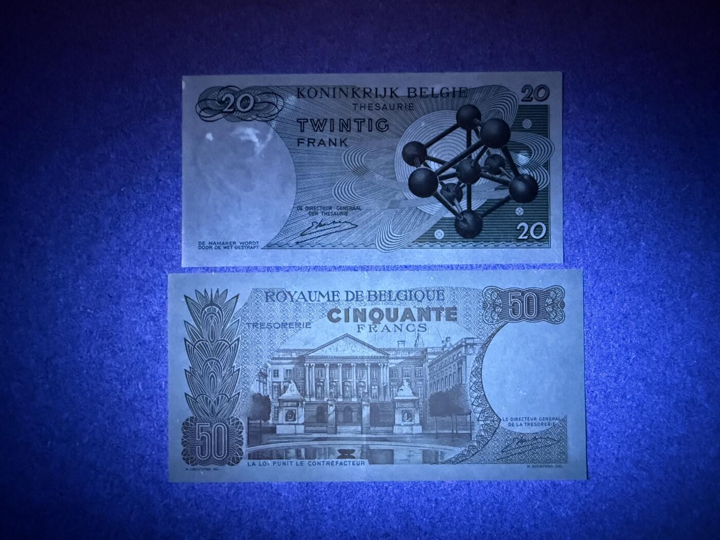 《艾美收藏》第236期-3.15周日外币畅拍 比利时50、100法郎2张 AU 1966年