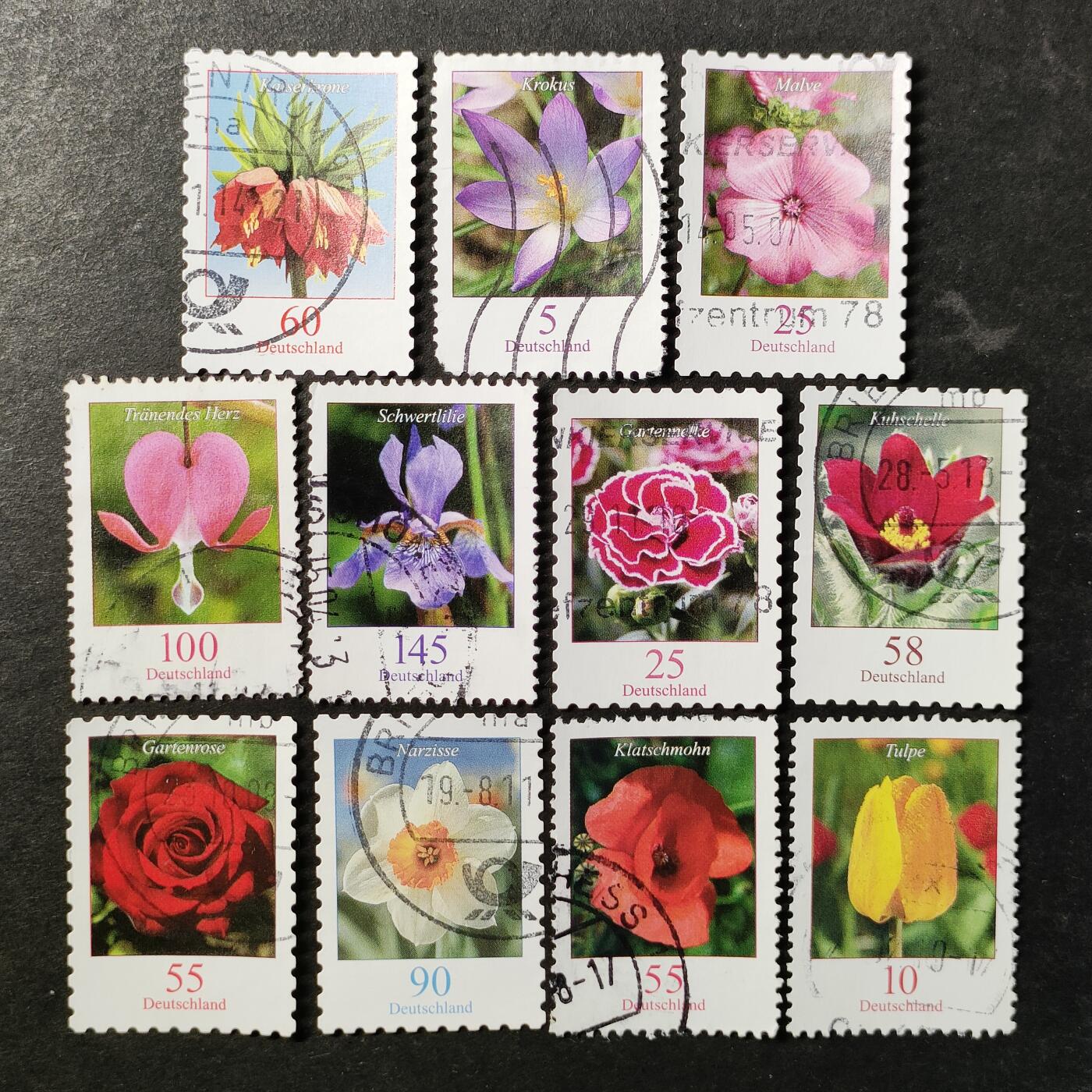 ↓君缘收藏761期☞钱币邮品↓无佣金、可寄存、满30元包邮  德国邮票，普通花卉邮票11枚