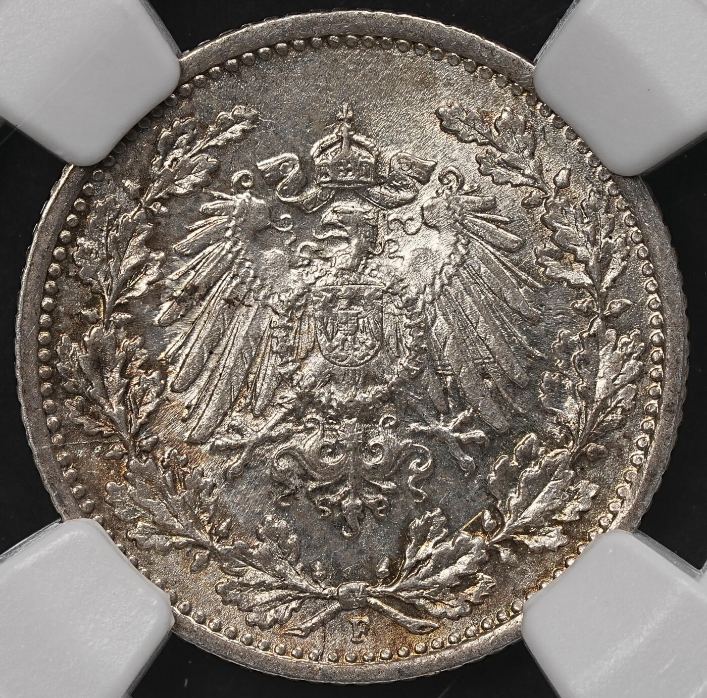 修遠堂世界钱币第107期 NGC MS64 1915年德国1/2马克银币，F厂铭