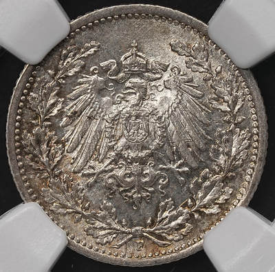 修遠堂世界钱币第107期 - NGC MS64 1915年德国1/2马克银币，F厂铭