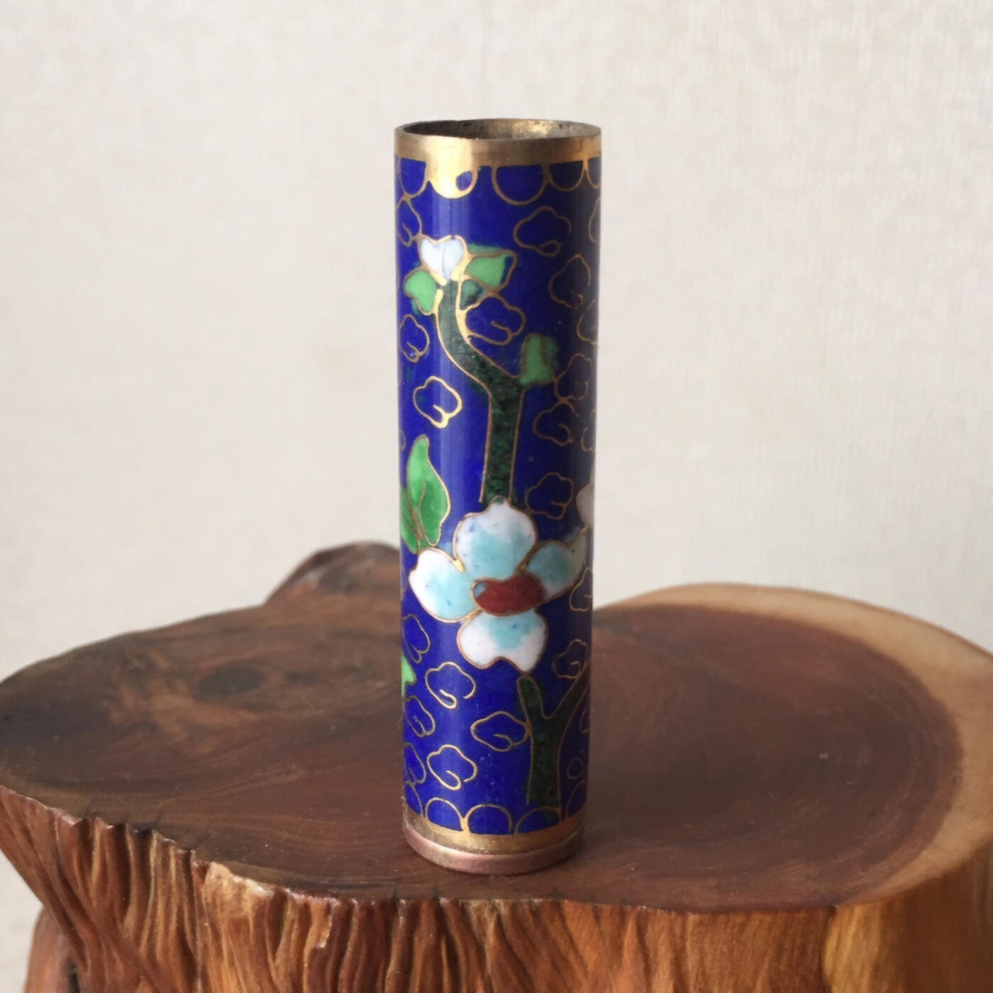        出口创汇时期蓝色景泰蓝铜胎掐丝珐琅小花瓶1个原版真品如图旧藏文玩艺术收藏