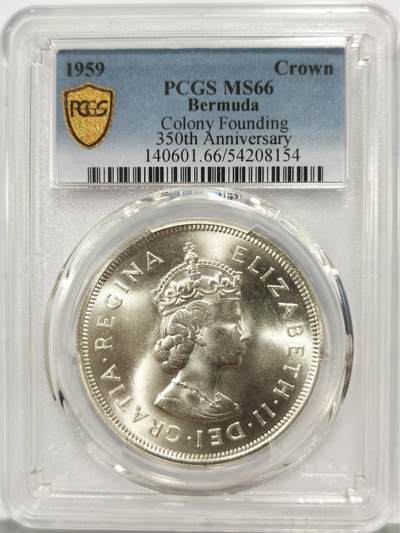 博洋堂世界钱币拍卖第164期（全场包邮） - PCGS MS66 英属百慕大1959年伊丽莎白二世发现百慕大350周年1克朗纪念银币-2