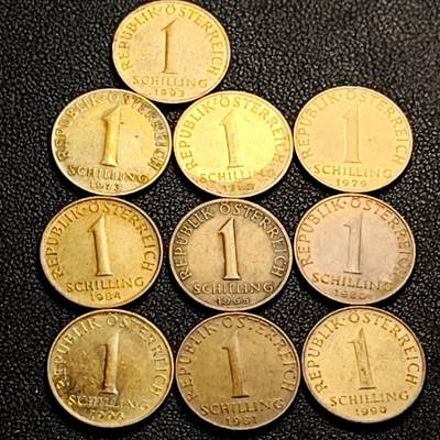 泉币菌-第207场-拍品多 请提前出价 - 10枚一组 奥地利1先令铜币 雪绒花 混合年份未挑 