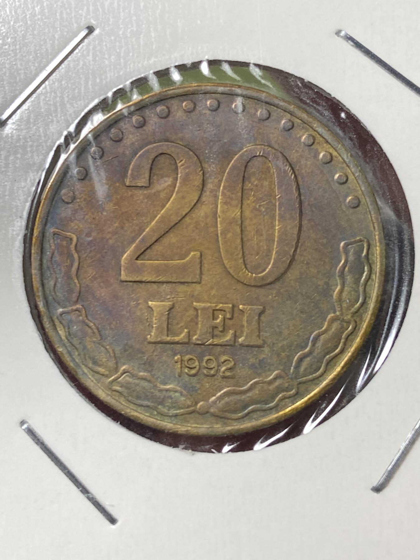 2026年第三十五场(总第二百零四场）外国精品纸夹币场(免佣金) 罗马尼亚🇷🇴1992年20列伊(共和国时期第一套，弯尾9版)