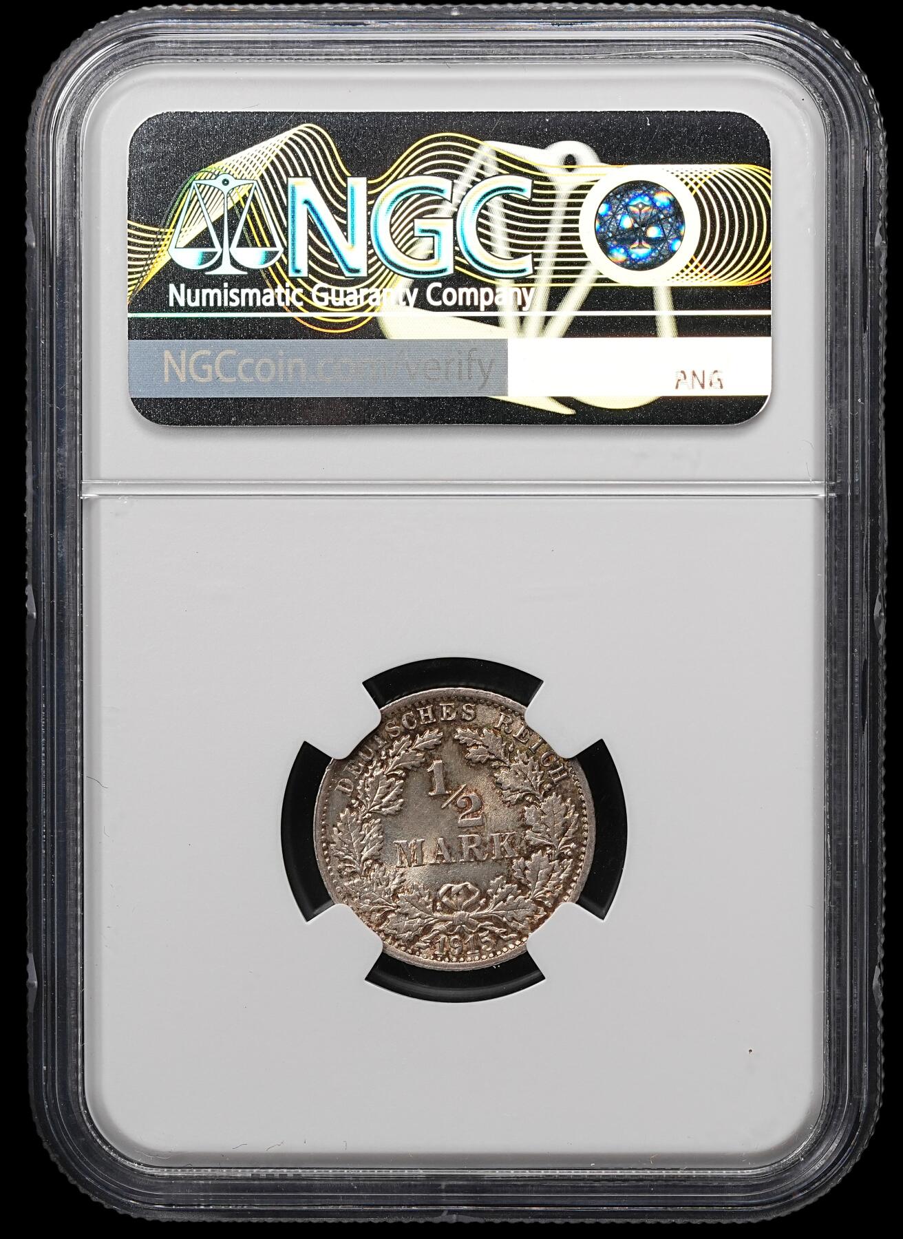 修遠堂世界钱币第107期 NGC MS64 1915年德国1/2马克银币，F厂铭