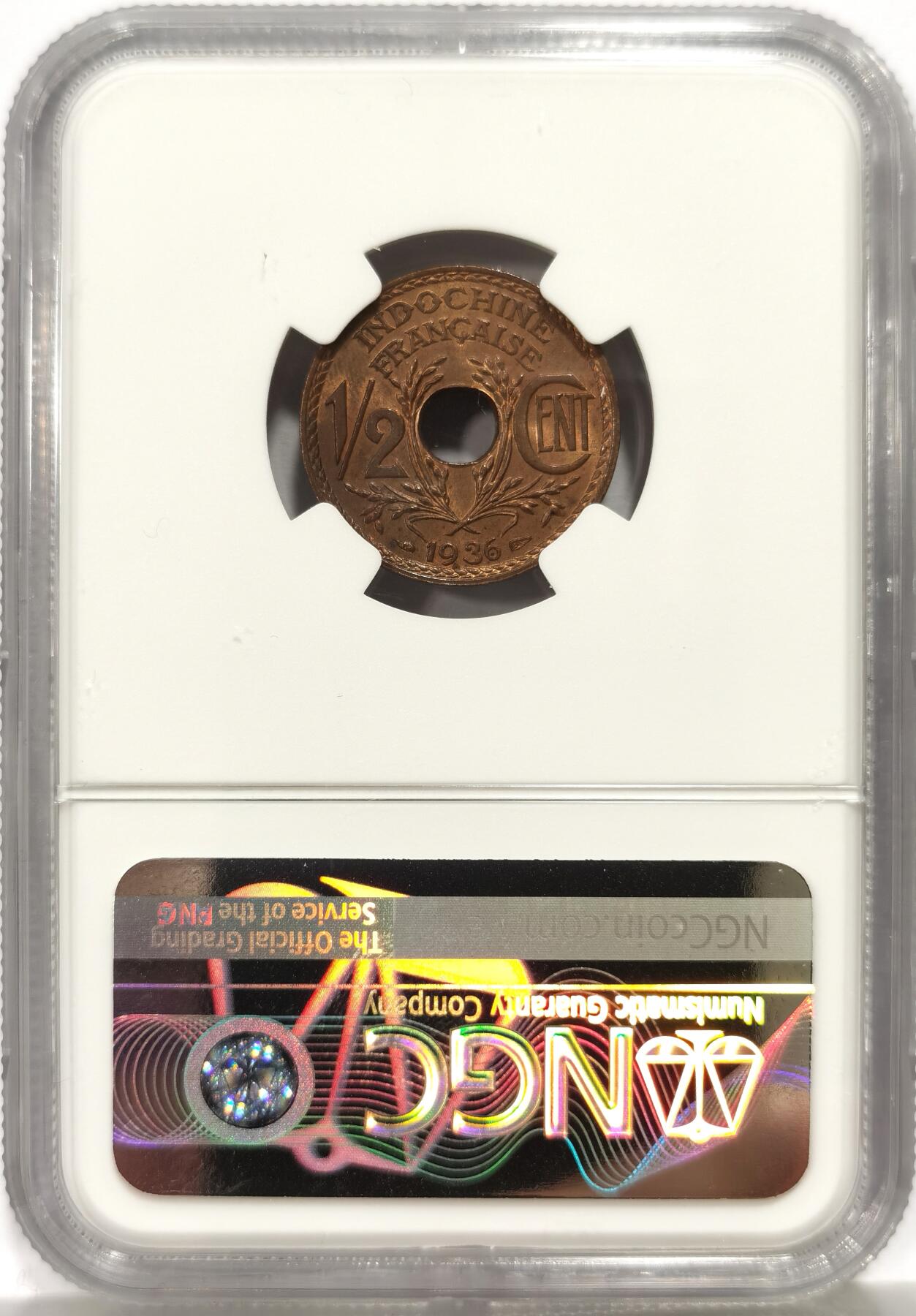 博洋堂世界钱币拍卖第164期（全场包邮） NGC MS64RB 法属印支1936年1/2分铜币