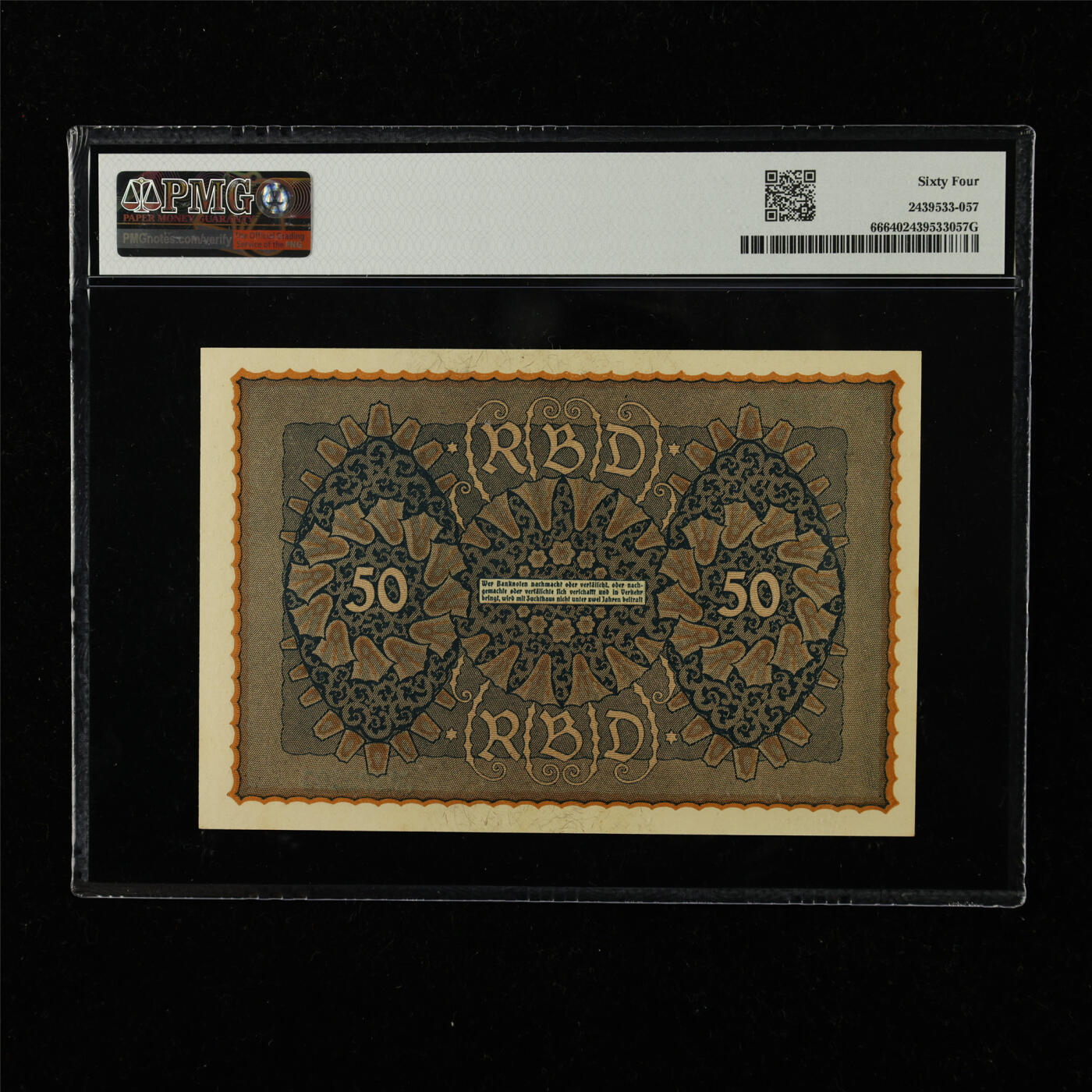 【亘邦集藏】第222期拍卖 1919年 德国50马克 PMG 64 299207
