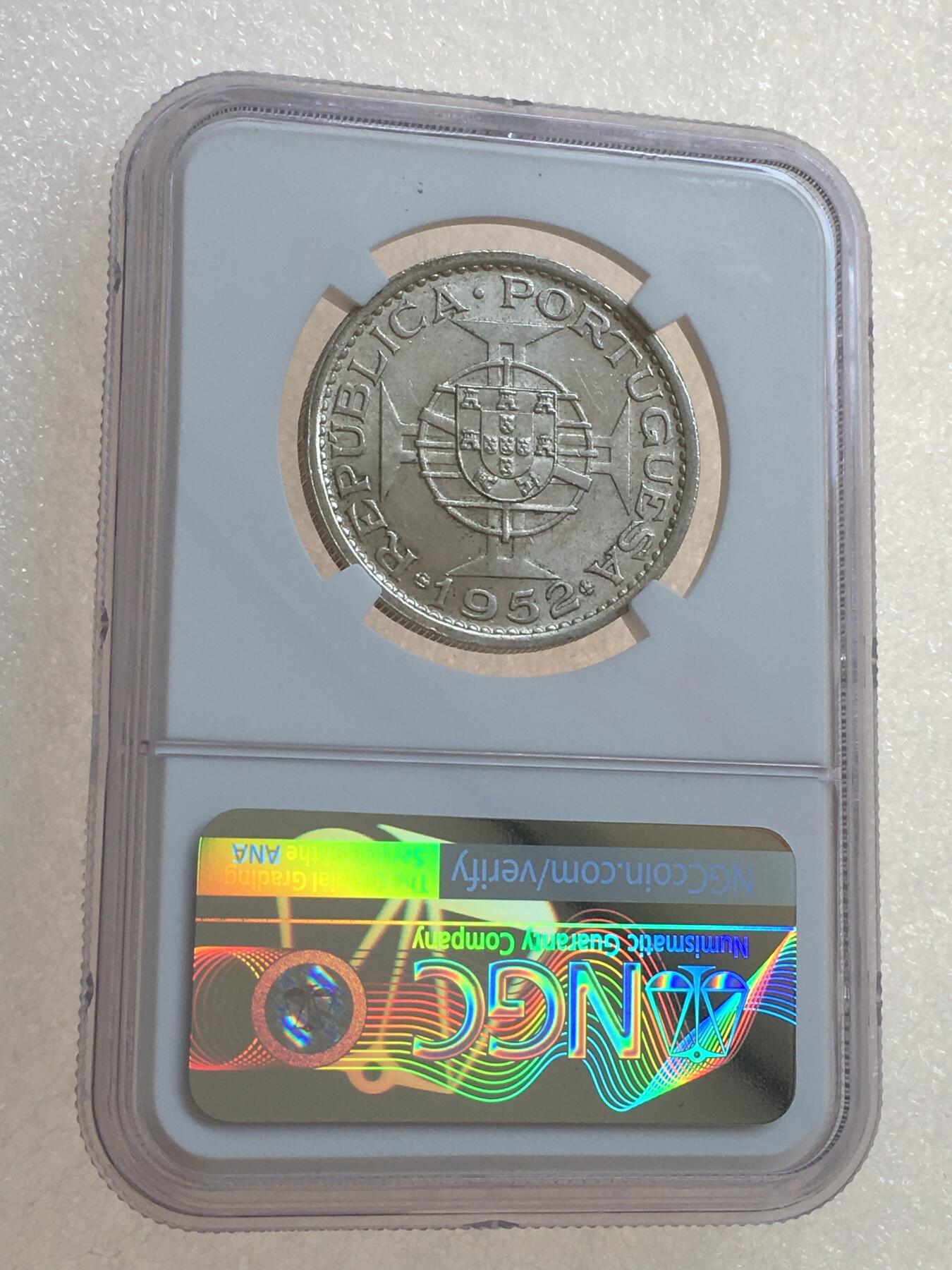 世界钱币专场拍卖 每周二开拍 NGC MS62分 1952年澳门五元