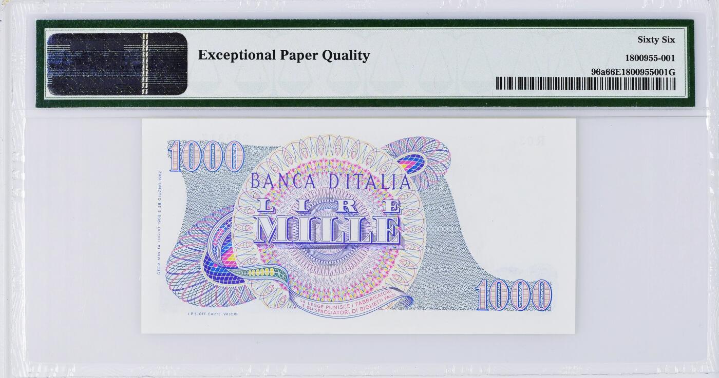 【Blue Auction】世界纸币精拍第794期——18级TOP拍卖/信誉/品质/专业/高效💫 【a版】意大利 1962年1000里拉 PMG66EPQ 