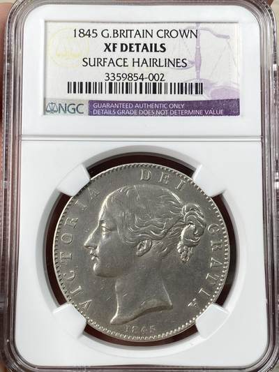 万国钱币拍卖第062期 - NGC AUD 1845年英国维多利亚女王盾徽克朗 英系克朗名誉品种 经典小维青年头像