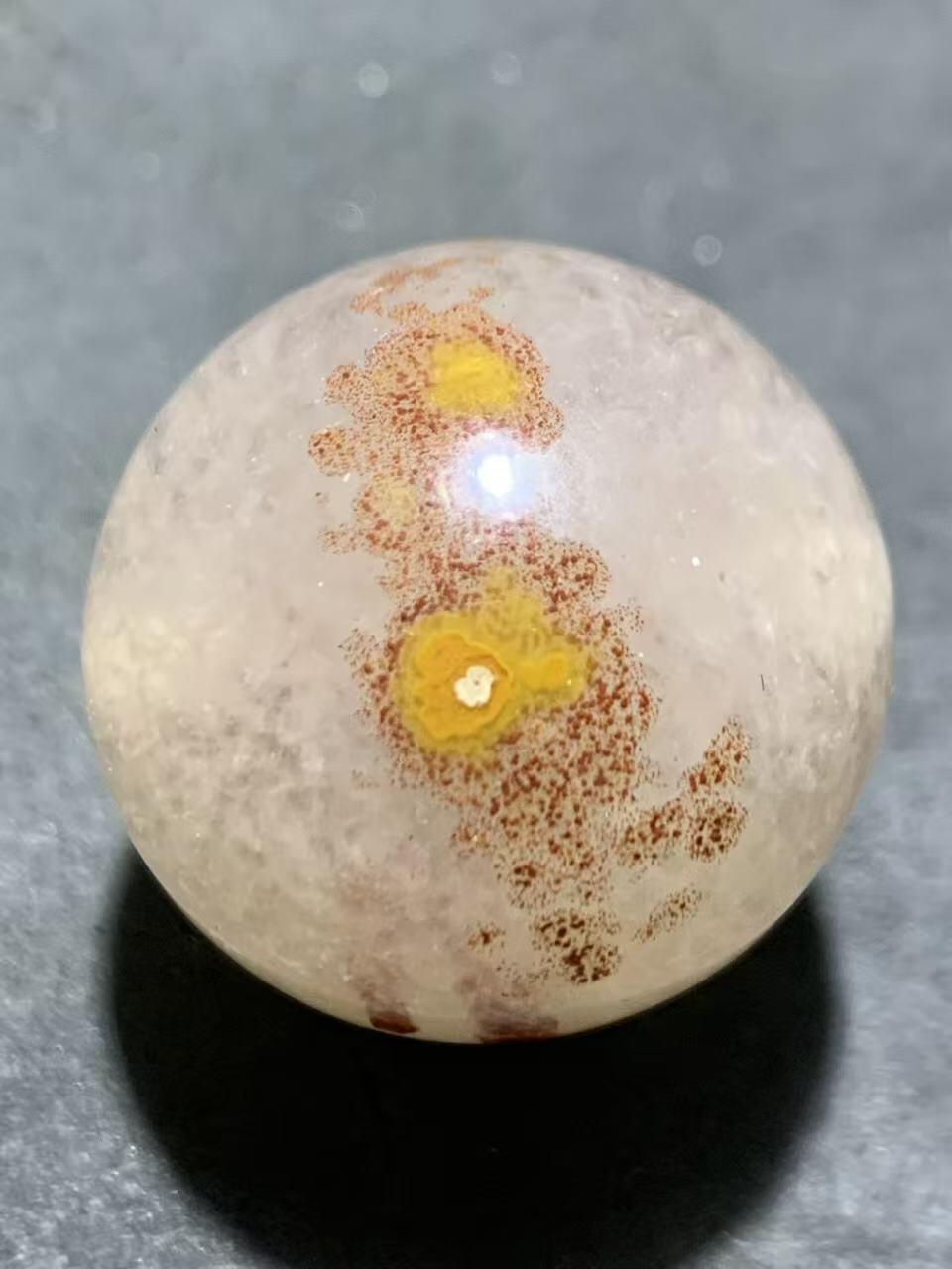 精美冰飘朱砂点腰缠万贯战国红玛瑙圆珠一颗