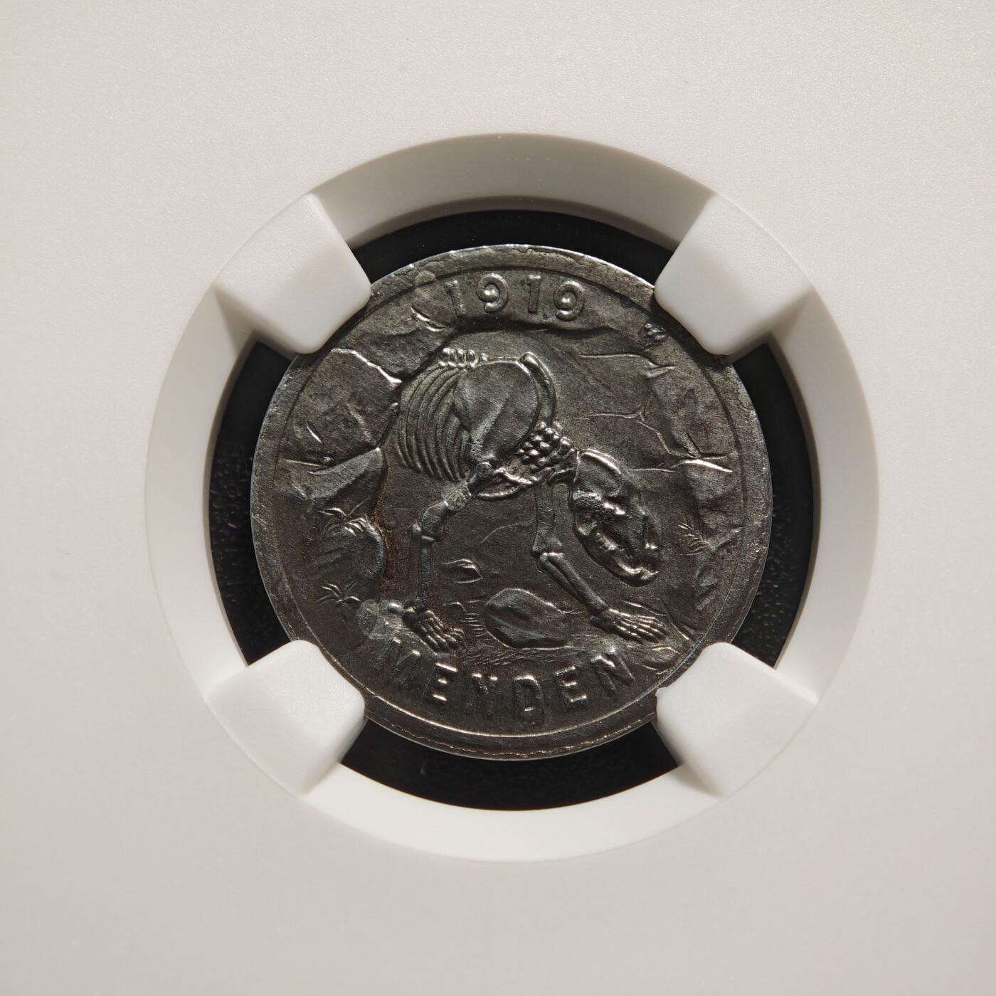 【德藏】世界币章拍卖第167期（拍品征集中~欢迎藏友联系） 1920年 德国德紧时期门登洞熊50芬尼铁币 NGC MS63 稀少品种 保存不易 状态极佳