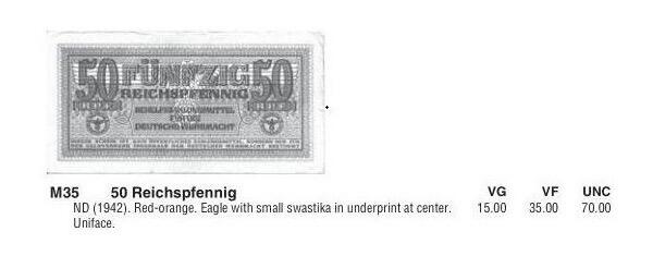 单张价 德国第三帝国1942年 展翅鹰50芬尼 极美品