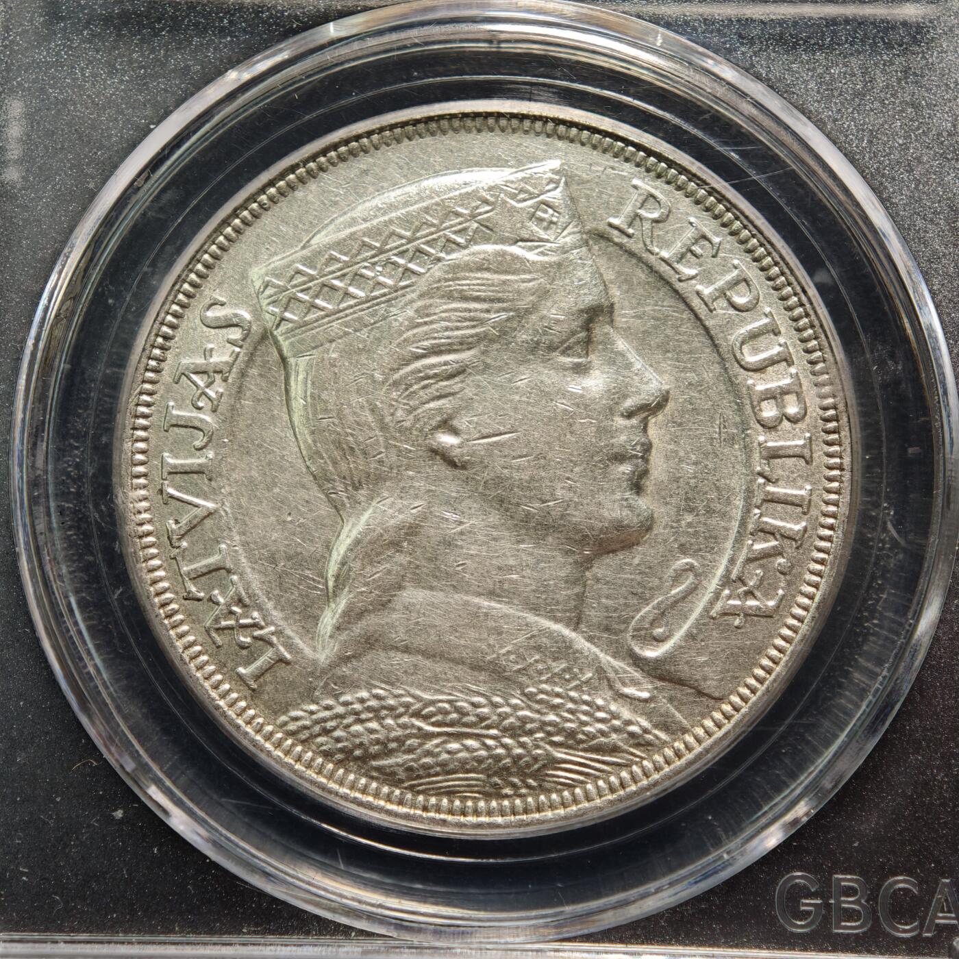 【德藏】世界币章拍卖第167期（拍品征集中~欢迎藏友联系） 1929年 拉脱维亚女神5拉特银币 公博 MS61