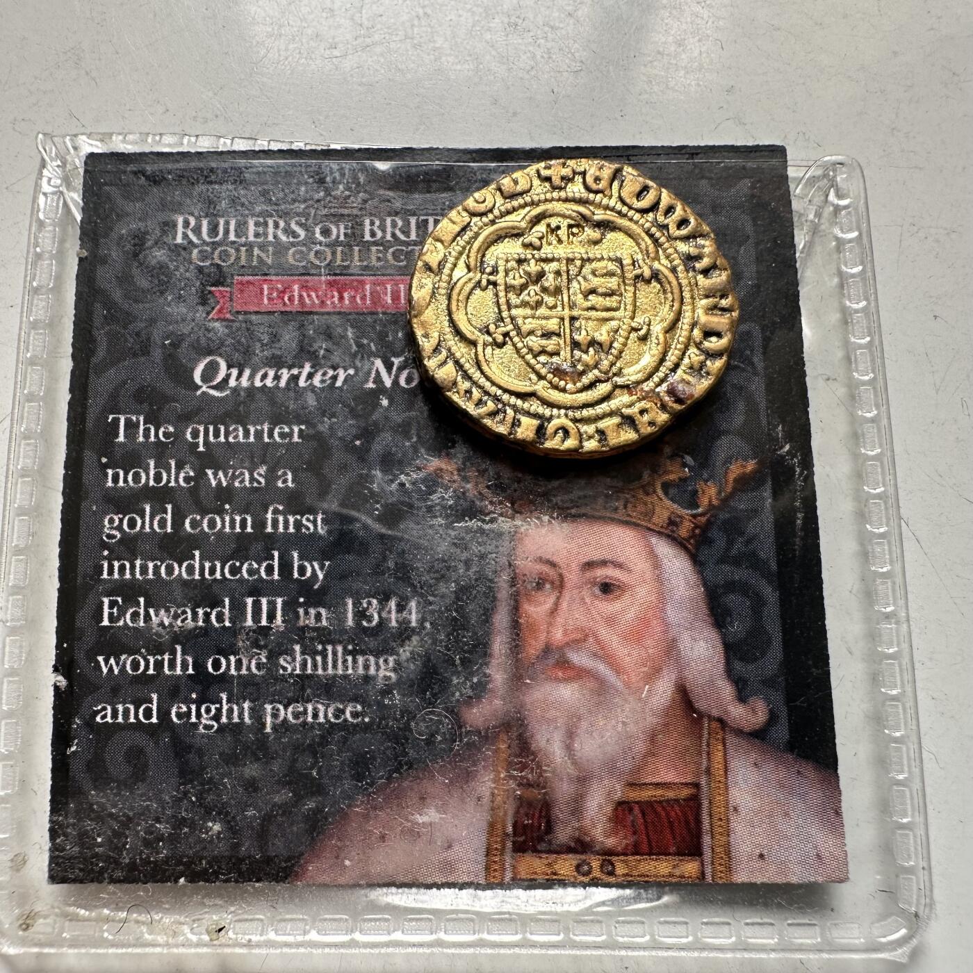🌹外币初藏🌹🐯2026年第28场   每周二四六晚8️⃣点 接代拍 英国爱德华三世1344年-1377年四分之一诺布尔金币锡制复制品20mm5g