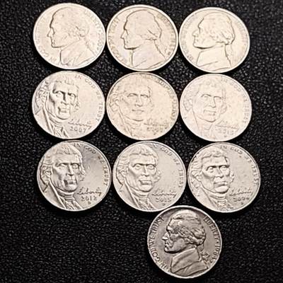 泉币菌-第207场-拍品多 请提前出价 - 10枚一组 美国杰斐逊纪念币 混合年份未挑 