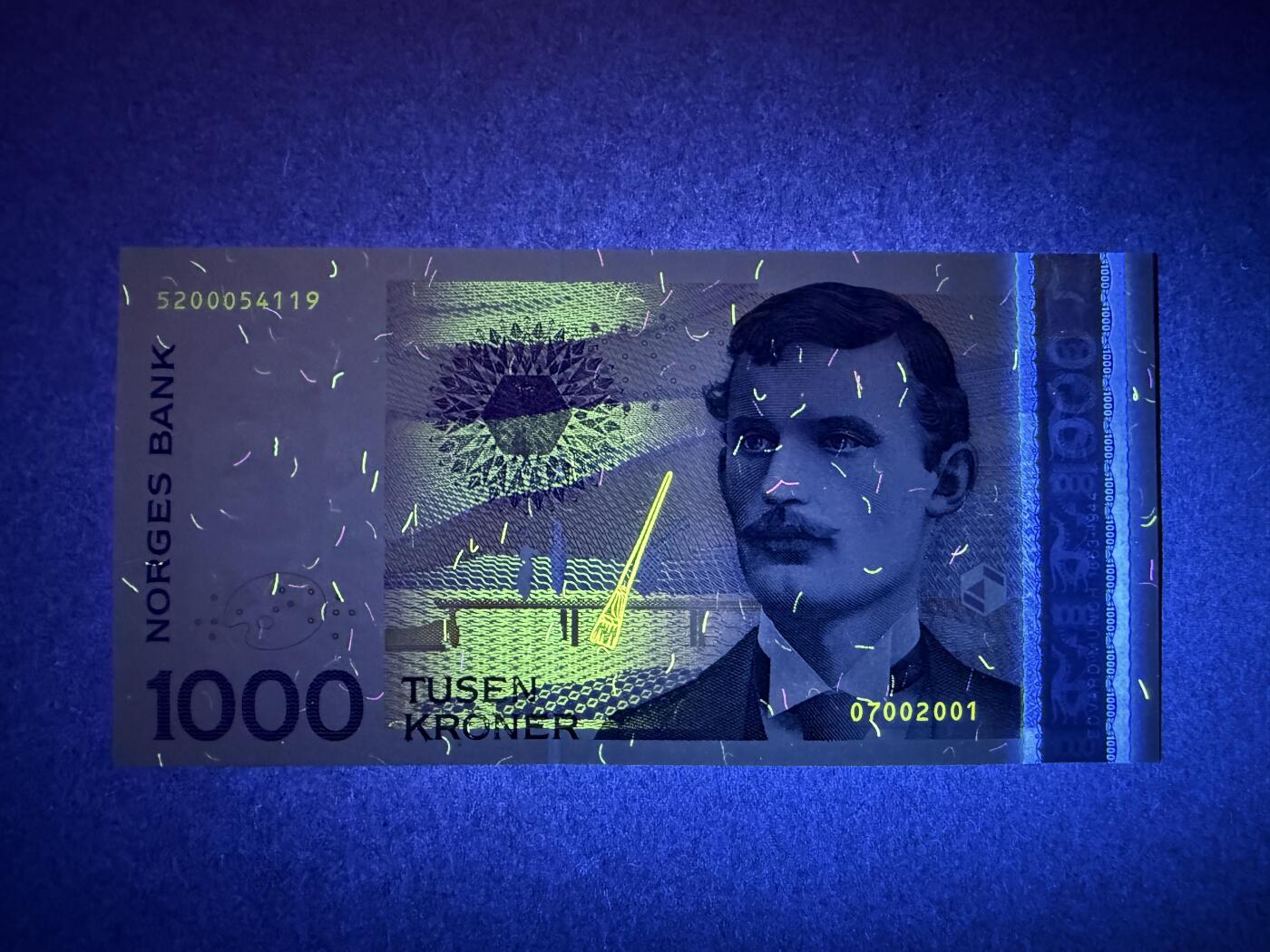 《艾美收藏》第236期-3.15周日外币畅拍 挪威1000克朗 UNC 2001年a版 挪威画家爱德华·蒙克