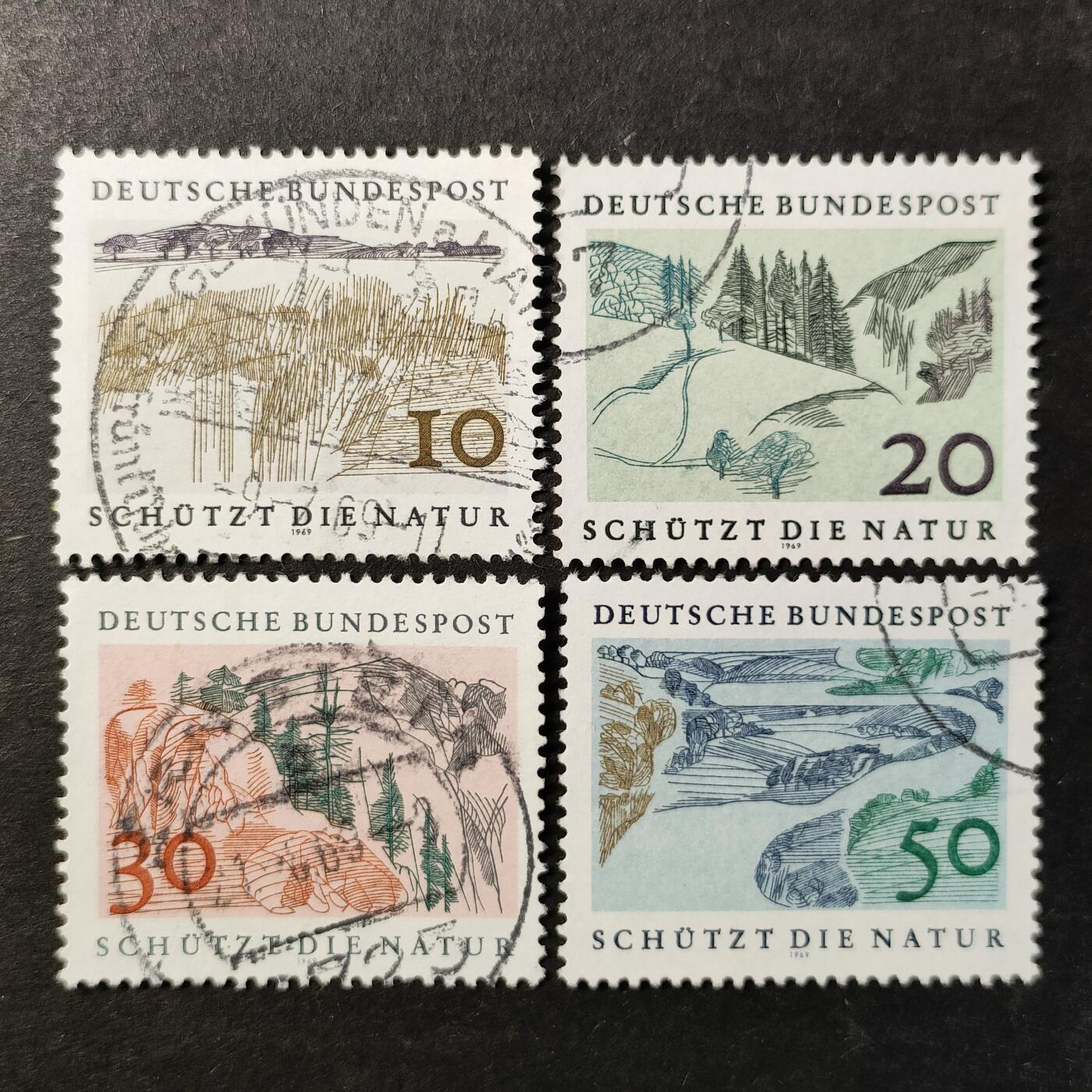 ↓君缘收藏761期☞钱币邮品↓无佣金、可寄存、满30元包邮  德国邮票西德，1969年自然保护年·自然风光邮票4全，有2套随机发一套