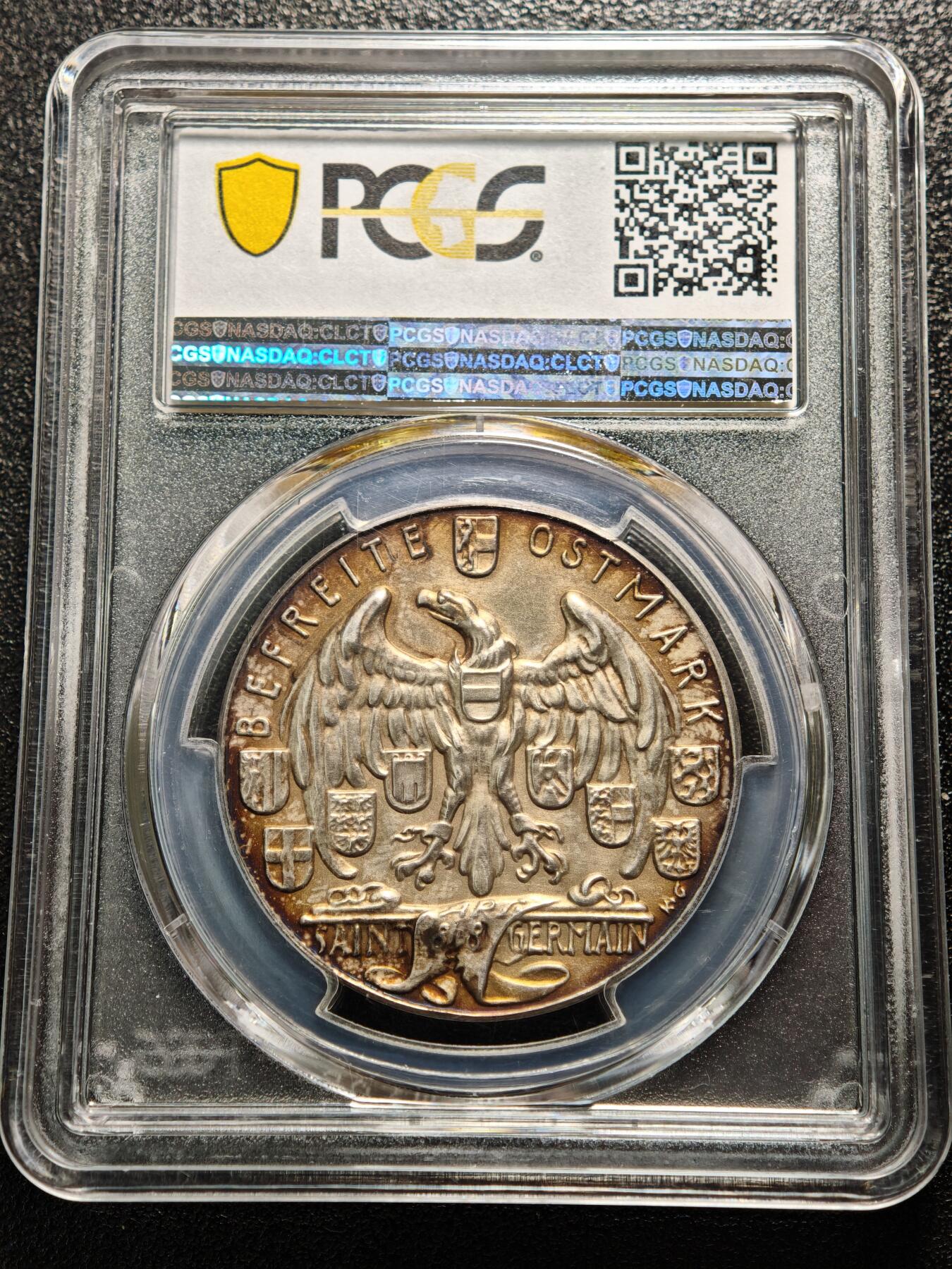 【德藏】世界币章拍卖第167期（拍品征集中~欢迎藏友联系） 1938年  德国民族社会主义工人党吞并奥地利纪念银章 章牌大师卡尔·歌茨作品 PCGS SP64 环彩包浆 亚军分